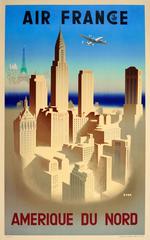 Original Vintage Air France Travel Poster Advertising America - Amerique Du Nord