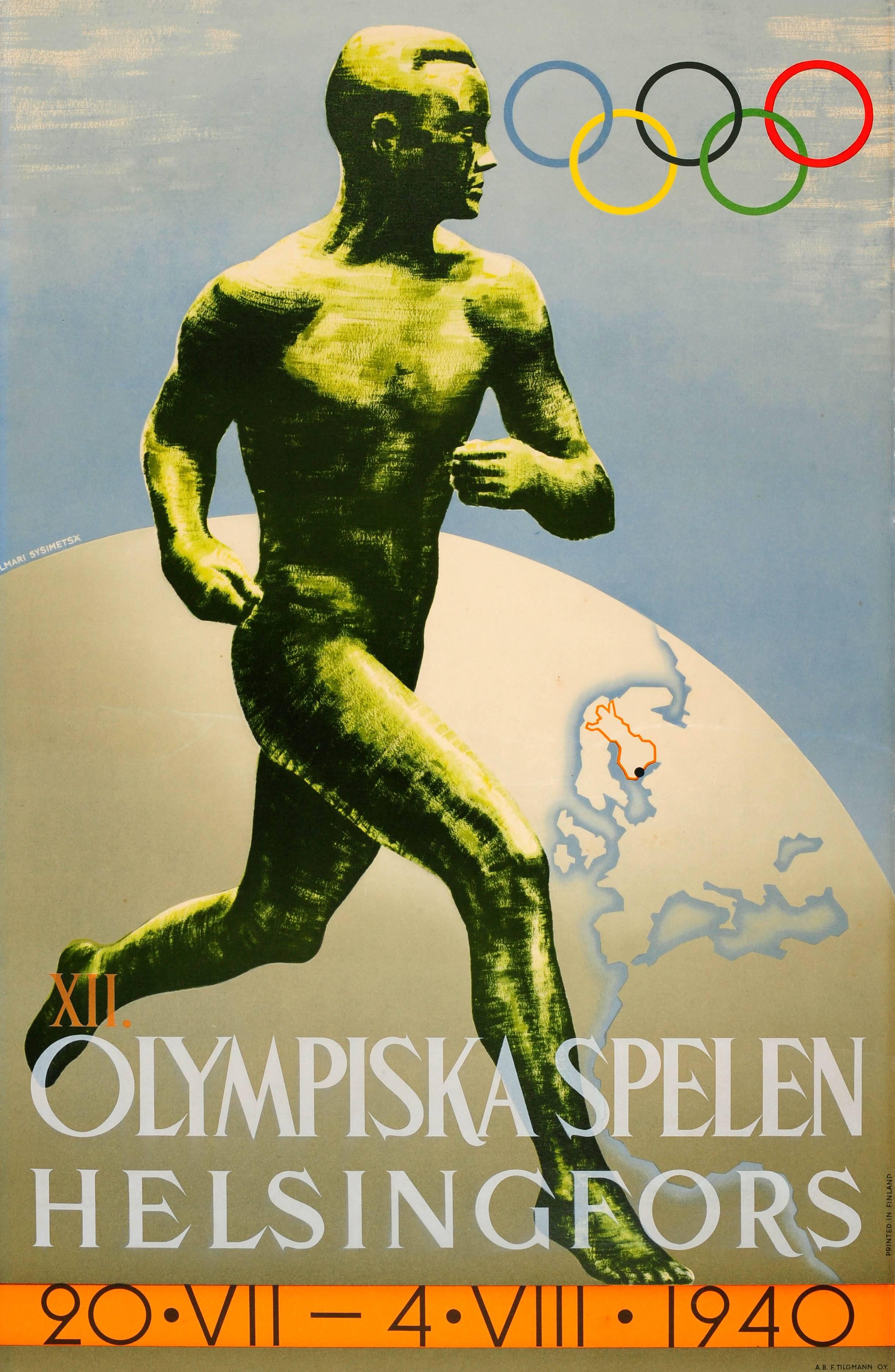 Ilmari Sysimetsa Print - Original Vintage Sport Poster For The 1940 Summer Olympic Games Held In Finland