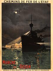 Original Antique Railway Poster Advertising Channel & Sea Trips: Manche Et Ocean