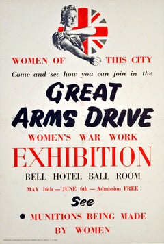 Vintage Original World War Two Poster - Great Arms Drive - Women's War Work Exhibition