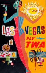 Original Vintage Trans World Airlines Poster By David Klein - Las Vegas Fly TWA
