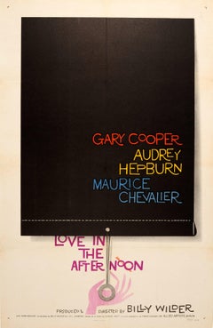 Original Vintage Movie Poster Love In The Afternoon Gary Cooper & Audrey Hepburn