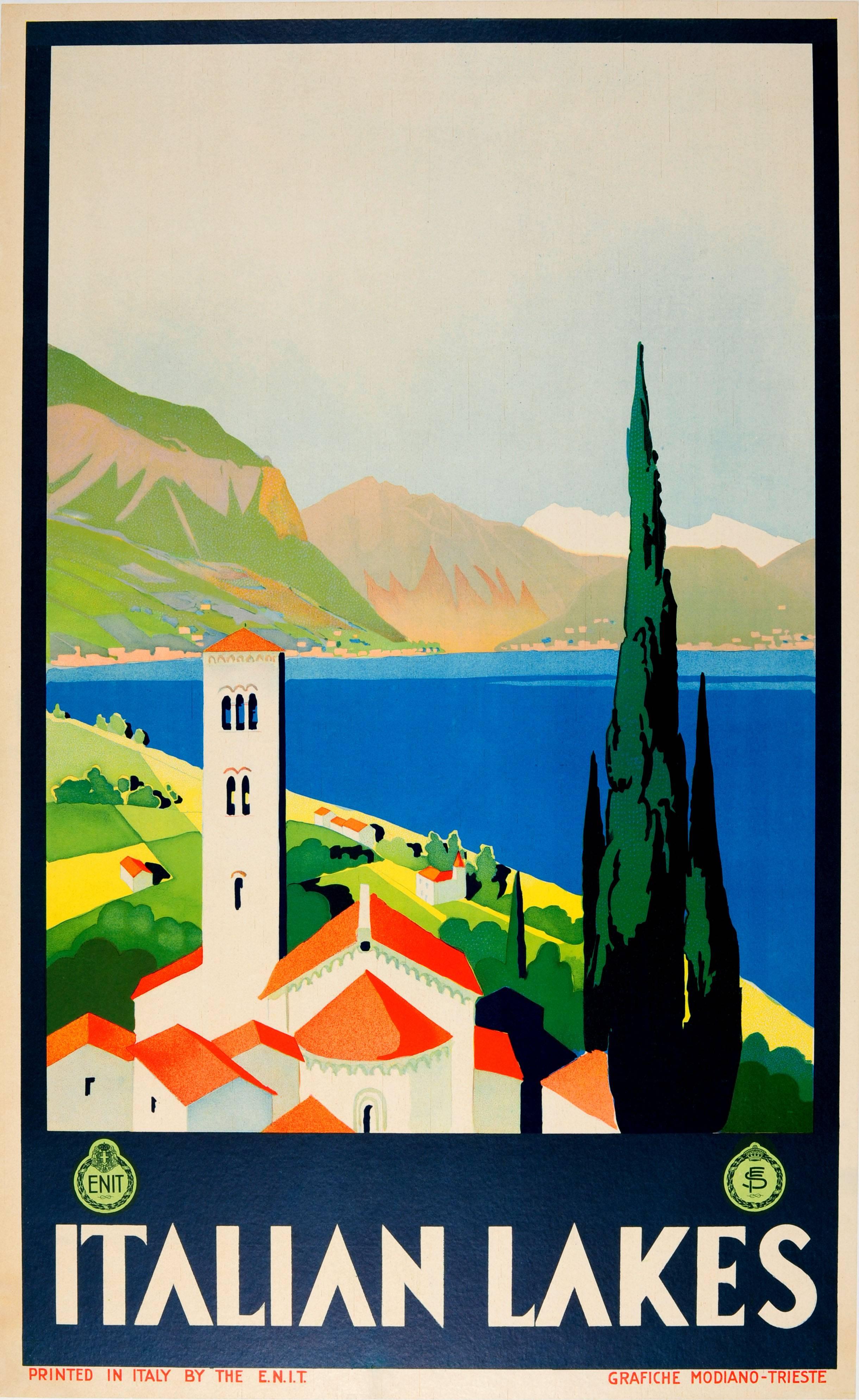 Unknown Print - Original Vintage ENIT Travel Advertising Poster For The Italian Lakes 