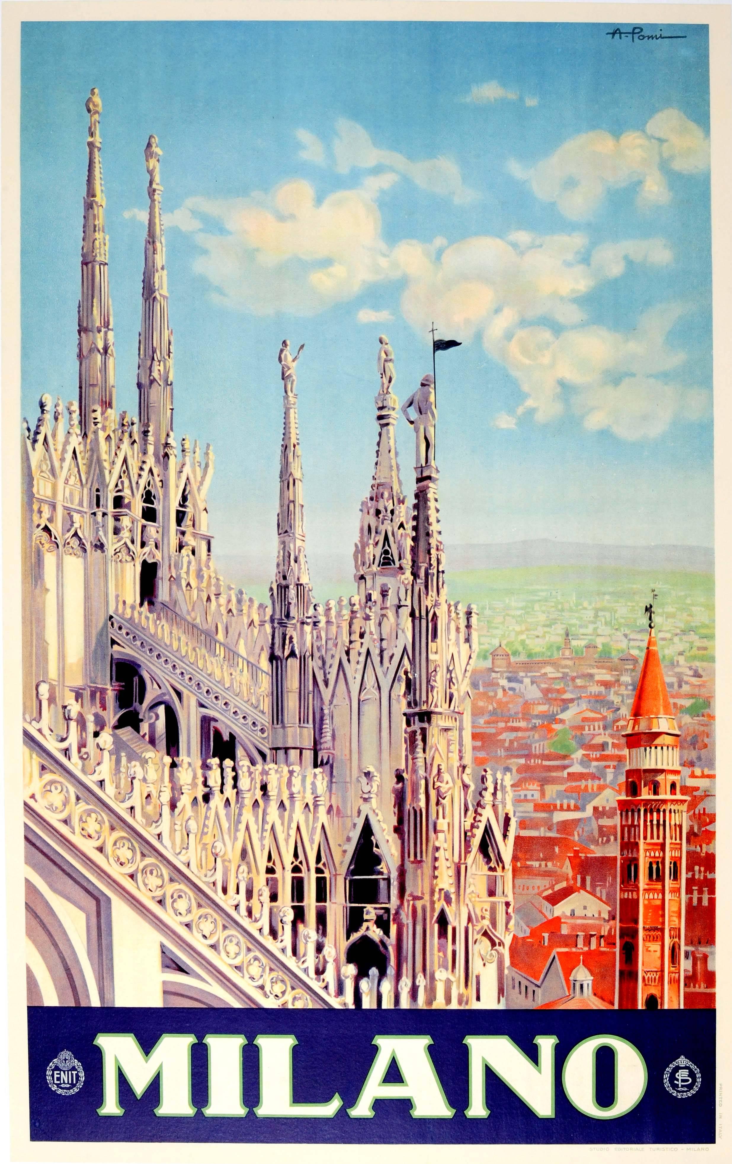 Alessandro Pomi Print - Original Vintage ENIT Travel Poster Advertising Milano Italy  - Milan Cathedral