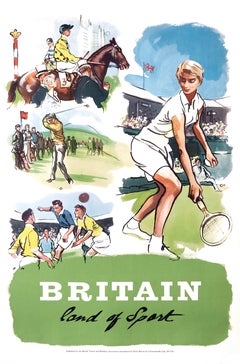 Original Vintage Poster Britain Land Of Sport Tennis Horse Racing Golf Football