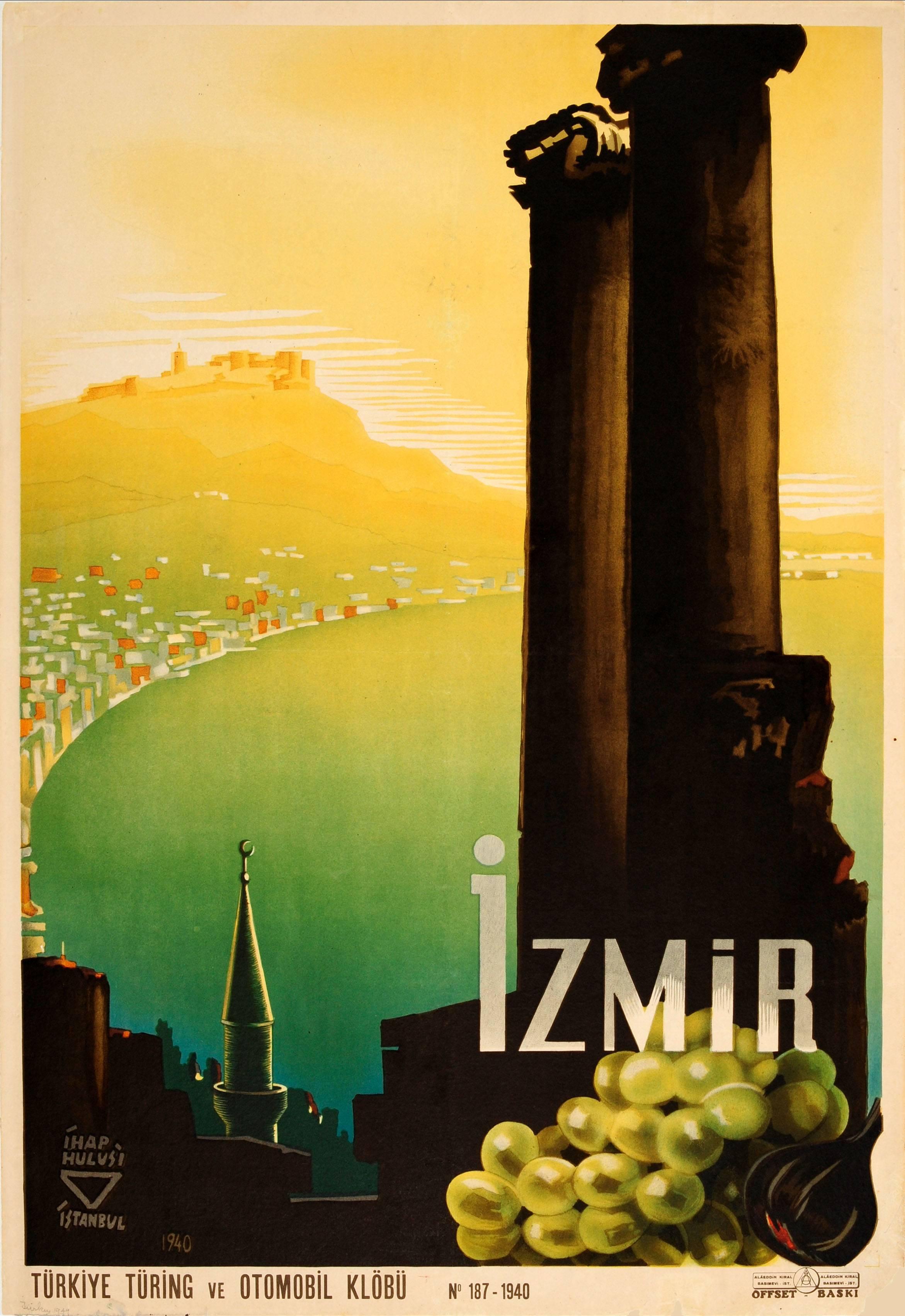 Ihap Hulusi Görey Print - Rare Original Vintage Turkey Touring And Automobile Club Poster Promoting Izmir