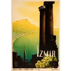Rare Original Vintage Turkey Touring And Automobile Club Poster Promoting Izmir 12