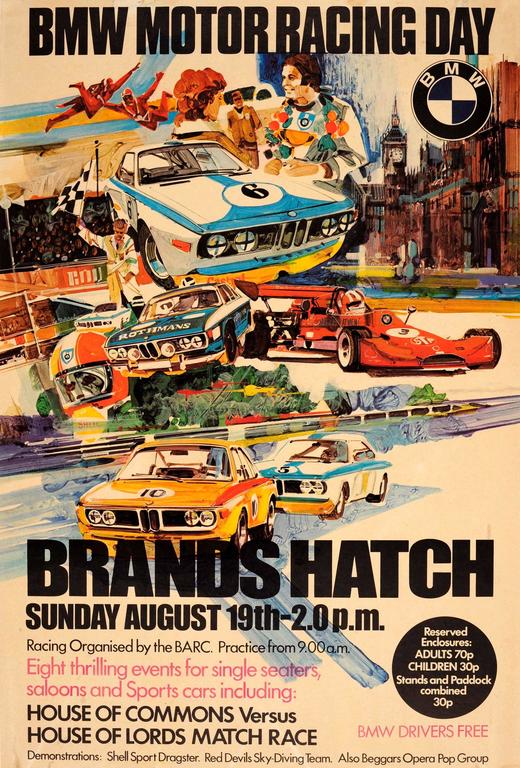 Unknown – Original Vintage Sportwagen Poster für den BMW Motor Racing Day  in Brands Hatch bei 1stDibs