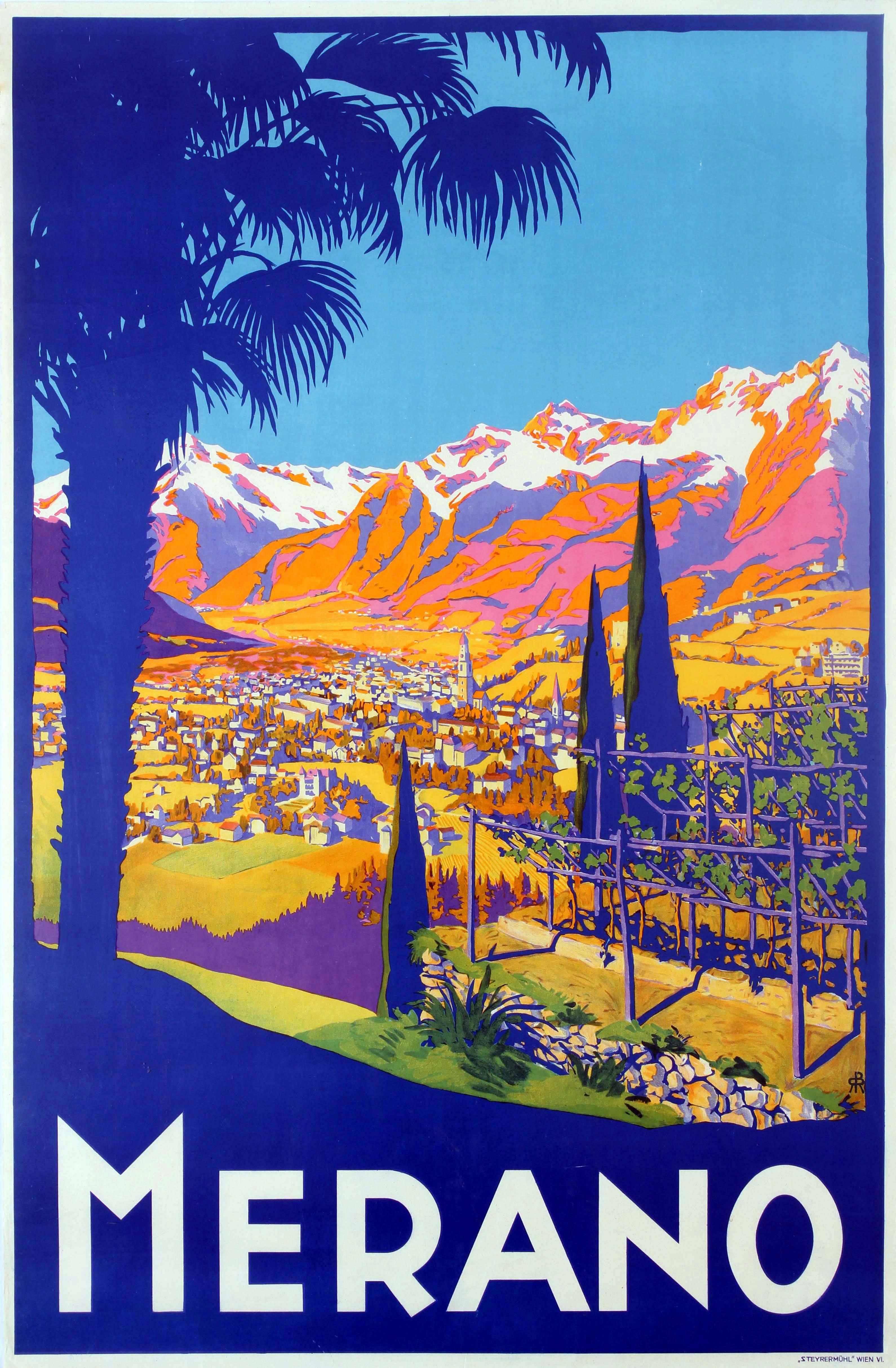 Unknown Print - Original Vintage Travel Poster Advertising Merano In The Tyrol Region Italy