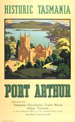 Affiche publicitaire de voyage originale pour la Tasmanie historique Port Arthur Australie