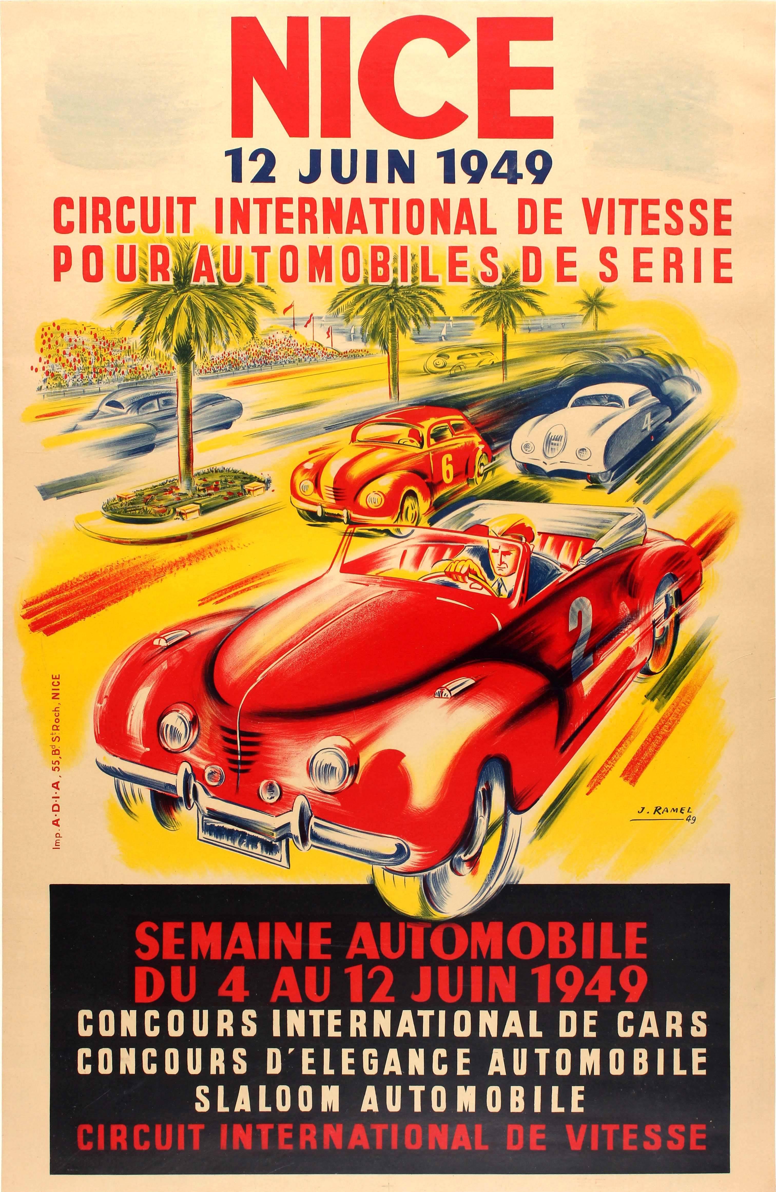 J. Ramel Print - Original Vintage Car Week Event Poster For The Nice International Speed Circuit