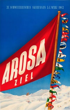 Original Vintage Skiing Event Poster For The 37 Schweizerisches Skirennen Arosa