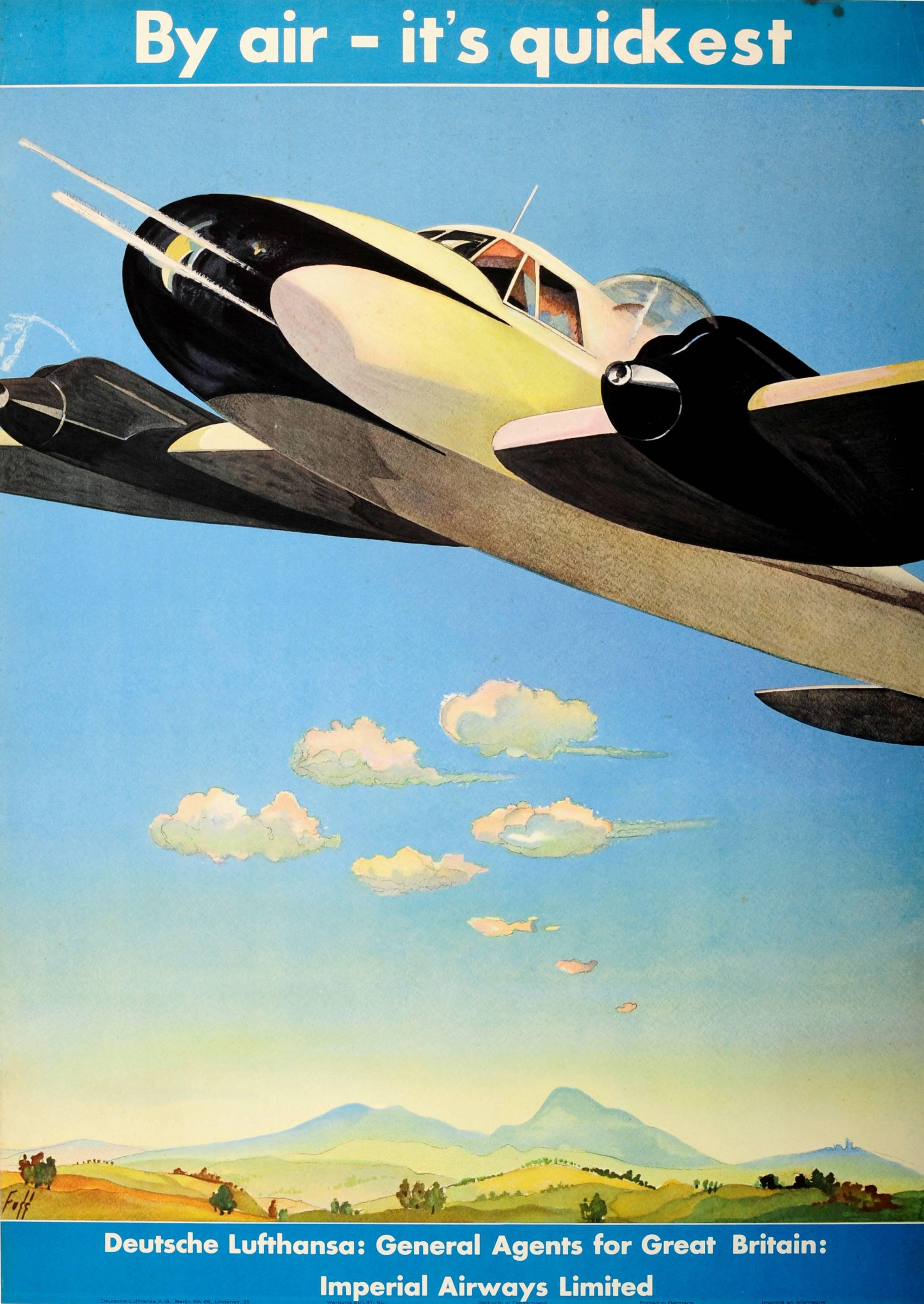 Albert Fuss Print - Original Deutsche Lufthansa Travel Advertising Poster By Air - It's Quickest