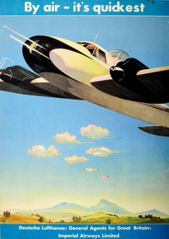 Vintage Original Deutsche Lufthansa Travel Advertising Poster By Air - It's Quickest