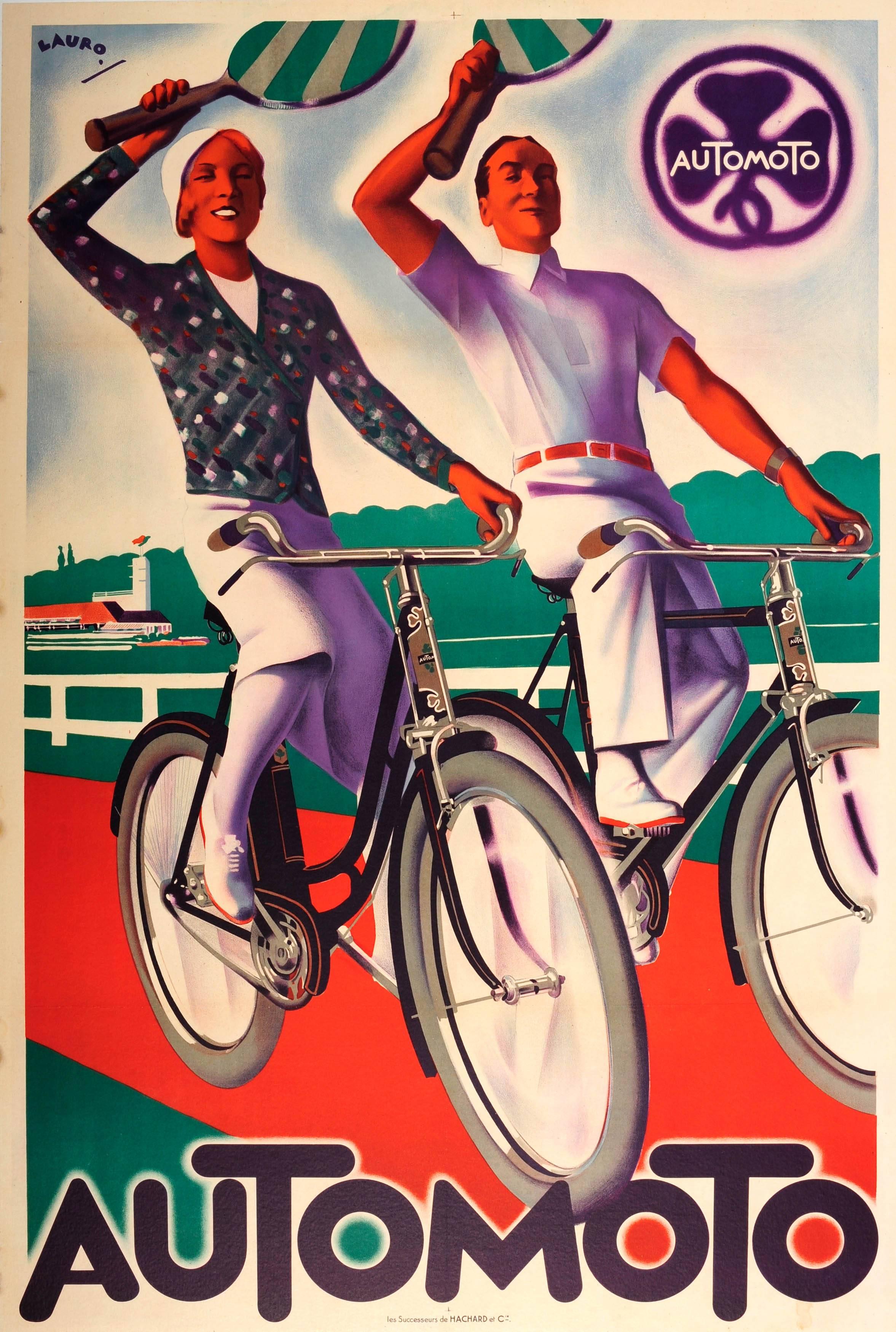 Maurice Lauro Print - Original Vintage Art Deco Poster Advertising The French Bicycle Company Automoto