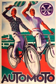 Poster originale d'epoca Art Deco che pubblicizza l'azienda francese di biciclette Automoto