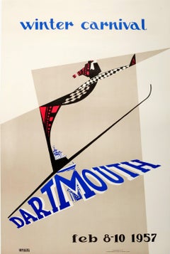 Original Vintage Skiing Event Poster For The Annual Dartmouth Winter Carnival
