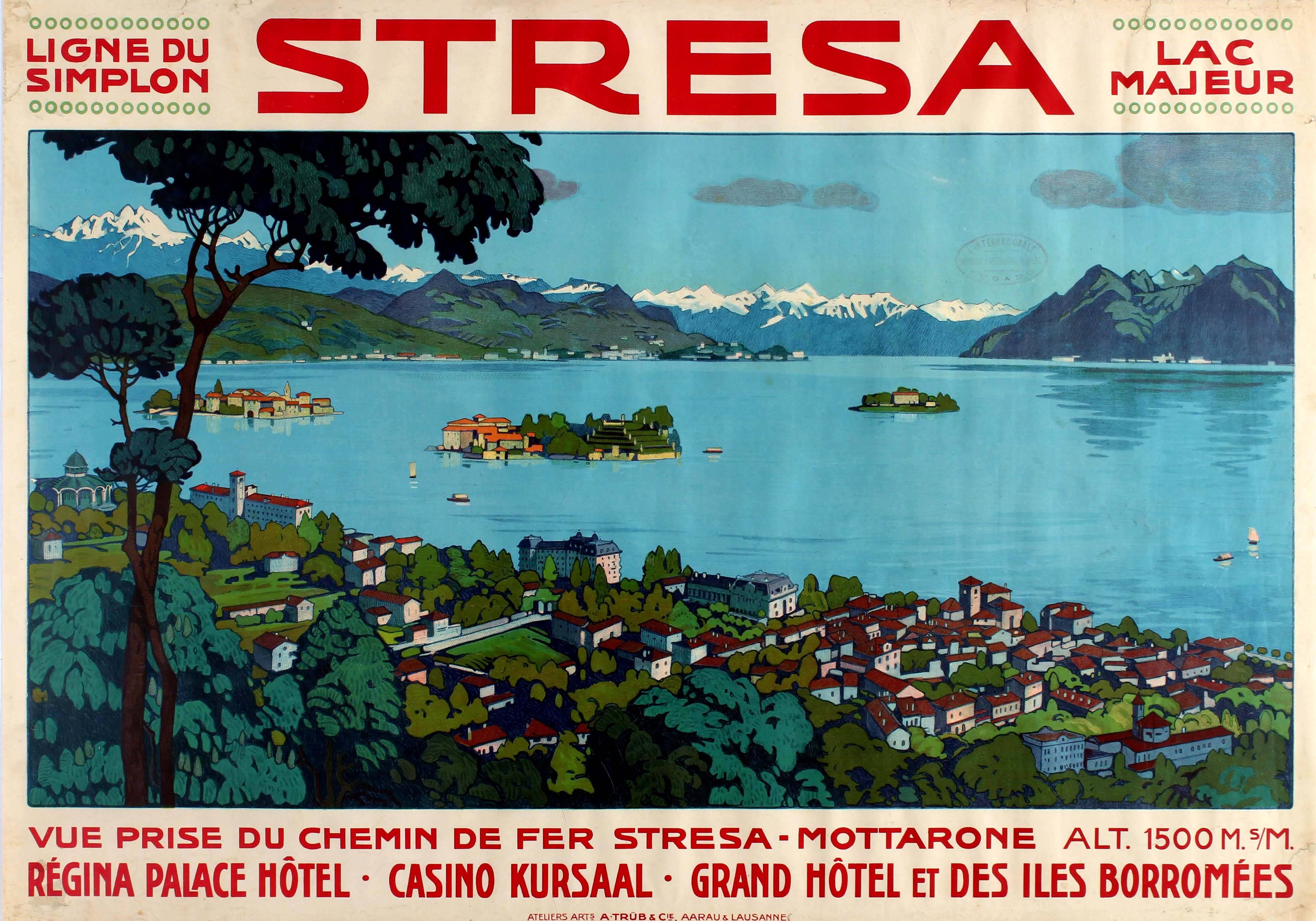 Unknown Print - Original Early Simplon Railway Travel Poster For Stresa On Lake Maggiore Italy