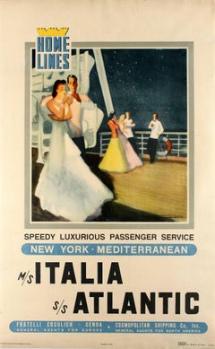 Original Vintage Home Lines Cruise Ship Service Poster New York - Mediterranean