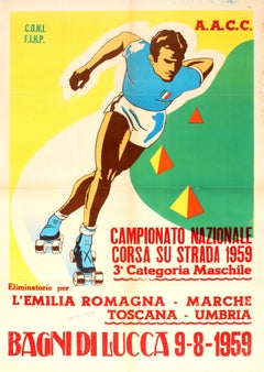 Retro Original Sport Poster For The National Championship Road Roller Skating Races