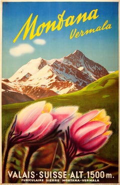 Original Vintage Travel Poster Advertising Vermala Montana - Valais Switzerland