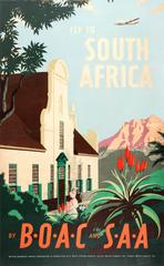 Original Vintage Travel Advertising Poster - Fly To South Africa By BOAC And SAA