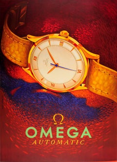 Original Vintage Swiss Watch Advertising Poster For Omega Automatic Watches
