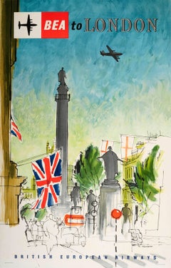 Original Vintage British European Airways Travel Poster - Fly BEA To London