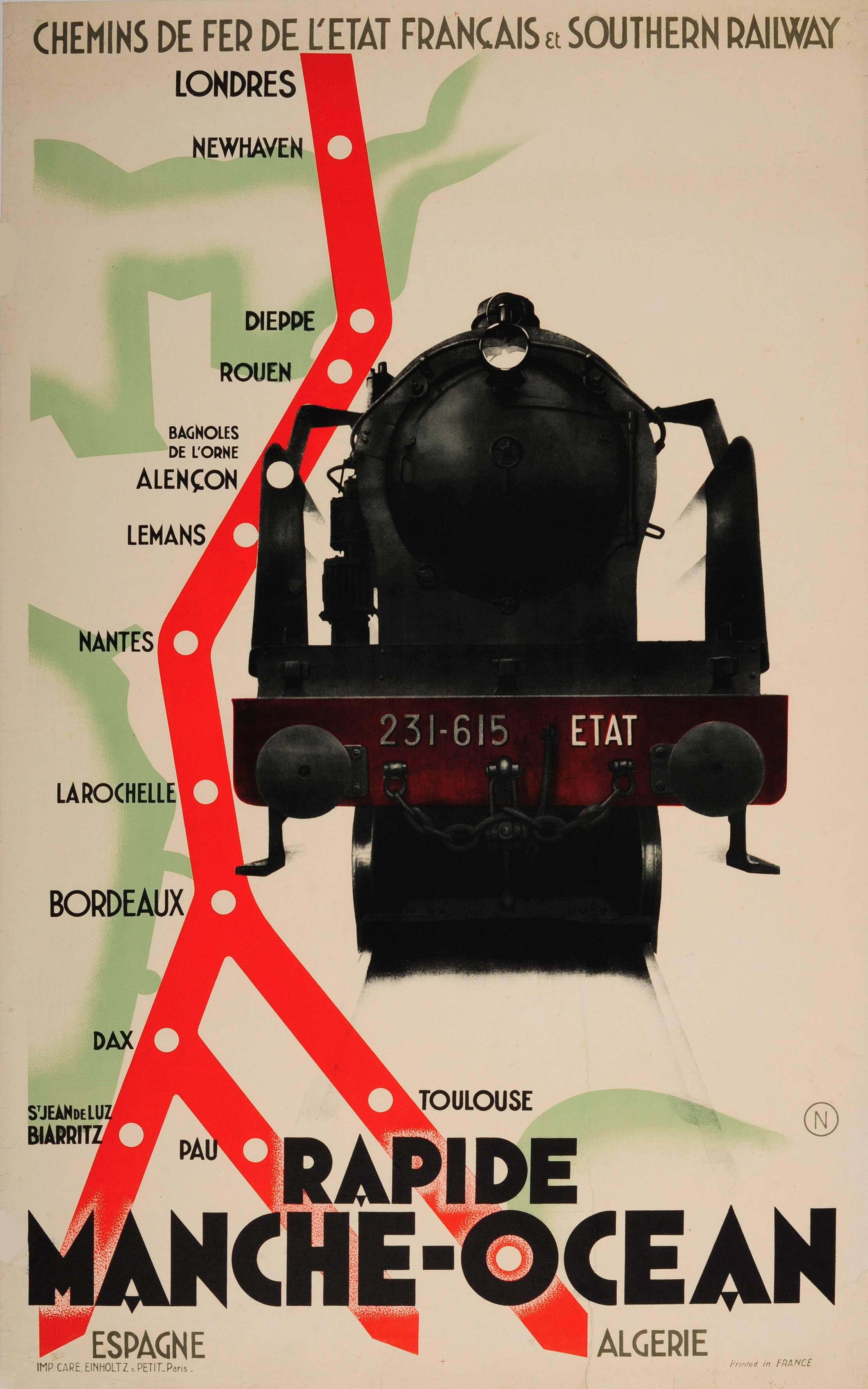 Unknown Print - Rare Original French National And Southern Railway Cross Channel Services Poster