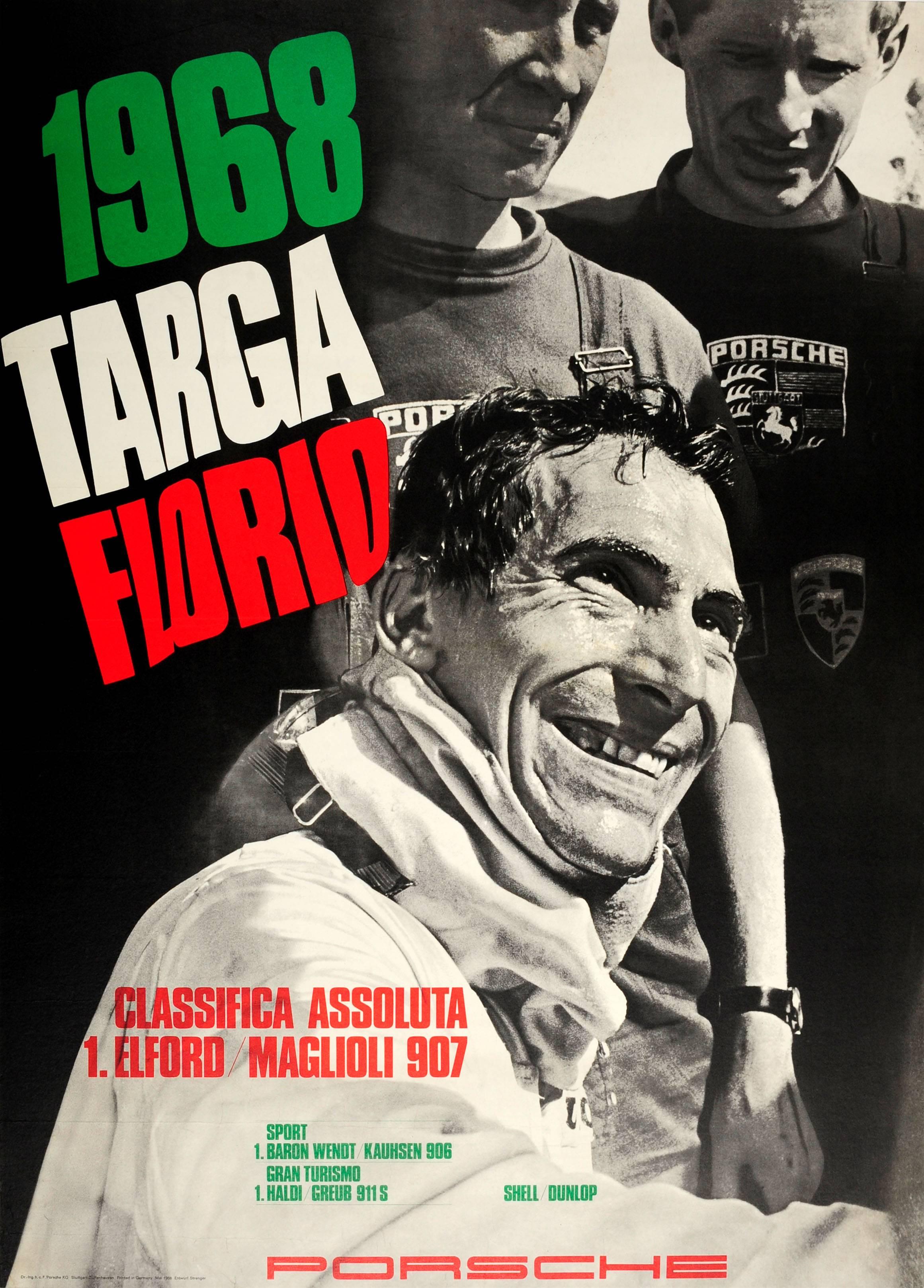 Unknown Print - Original Porsche Racing Car Poster For Elford & Maglioli's Targa Florio Victory