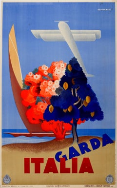 Original Vintage Art Deco Travel Poster Advertising Lake Garda Italia By ENIT