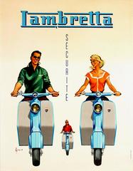 Original Vintage Advertising Poster For Lambretta Scooters - Securite / Security