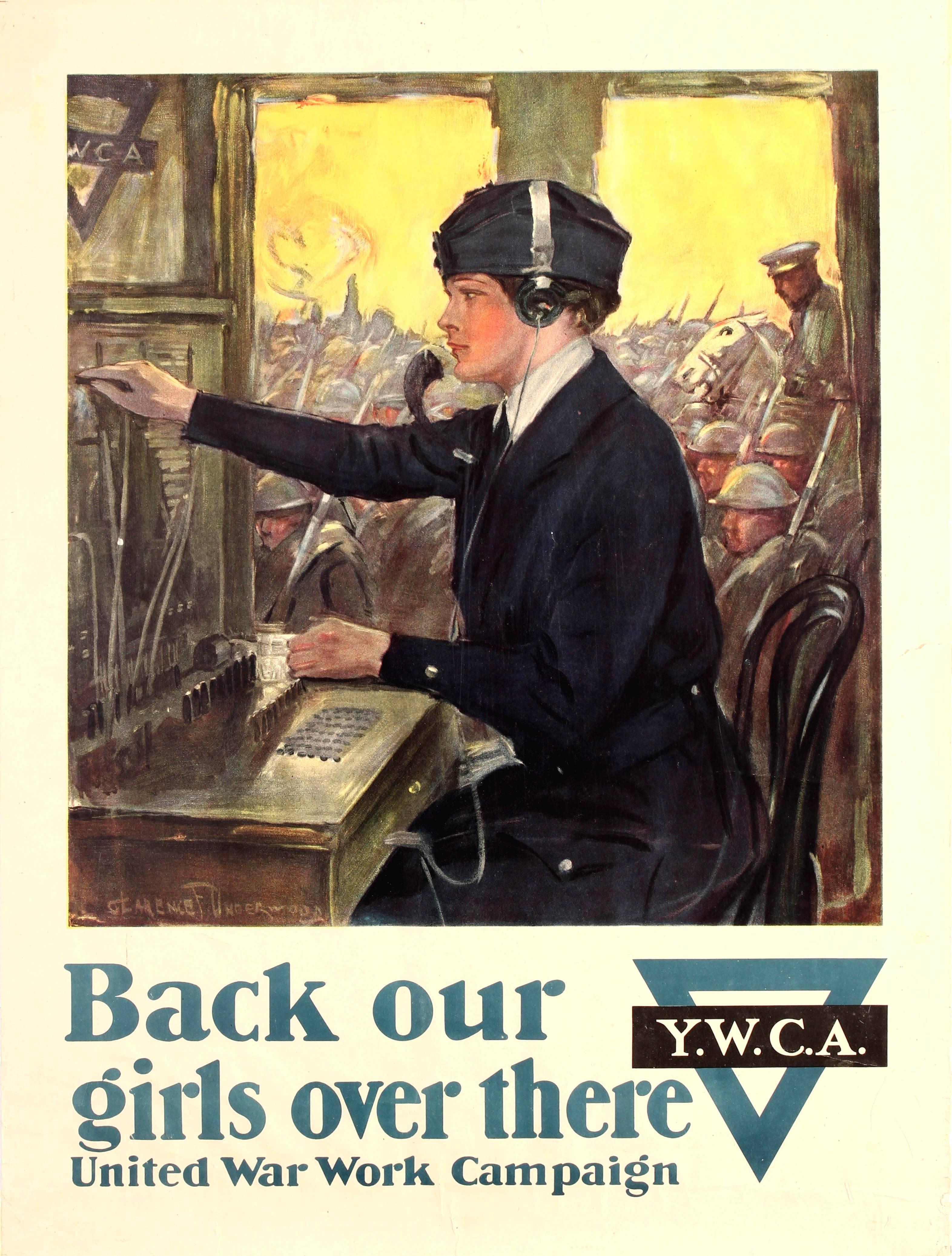 Clarence F. Underwood Print - Original WWI Y.W.C.A. United War Work Campaign Poster Back Our Girls Over There