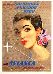 Original Vintage Airline Poster For Colombia Ecuador Peru By Avianca And Pan Am