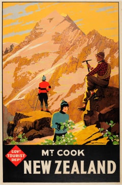 Original Vintage Tourist Travel Advertising Poster For Mount Cook New Zealand