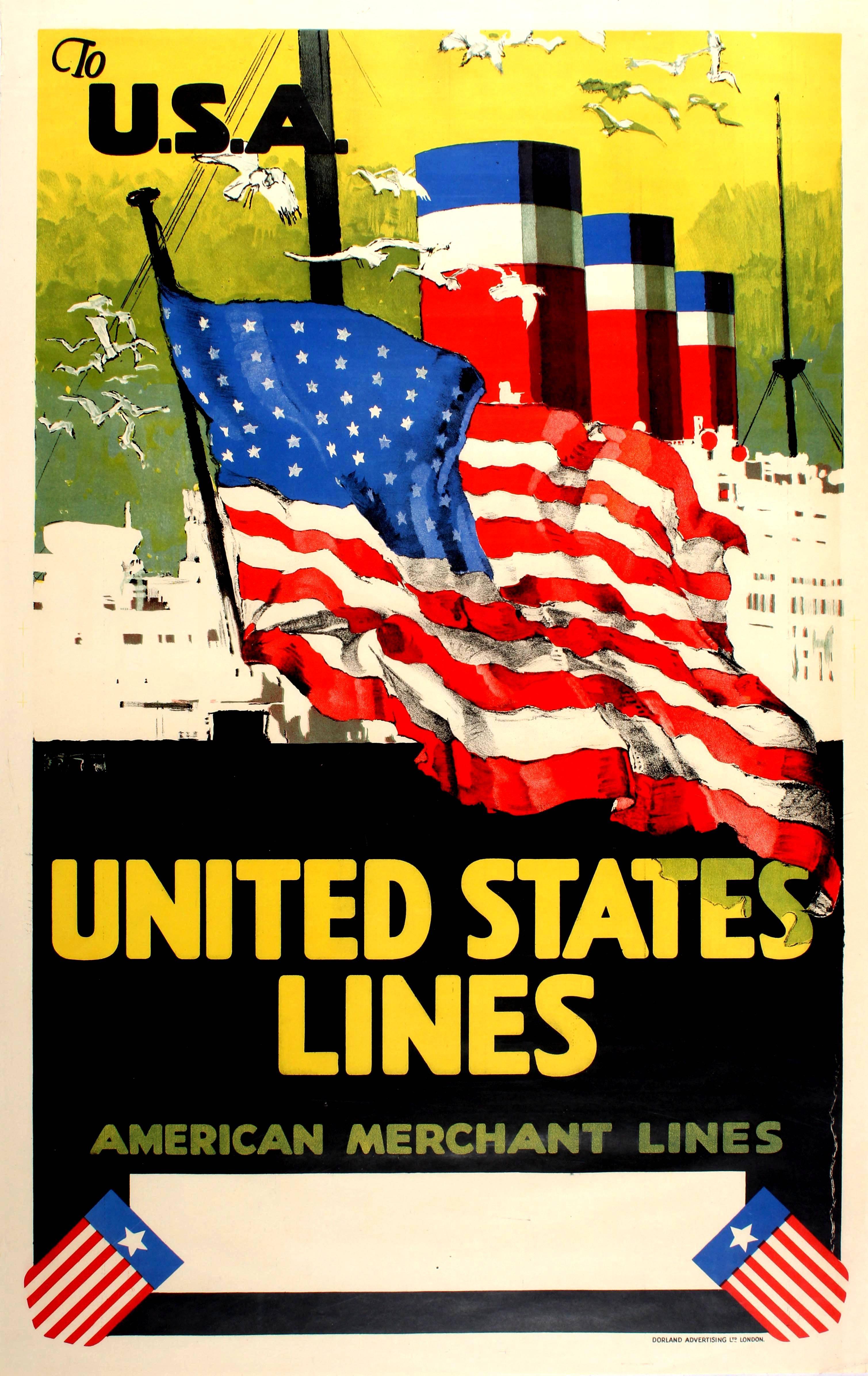 Unknown Print - Original Cruise Ship Poster - To USA United States Lines American Merchant Lines
