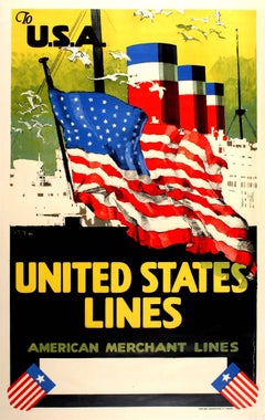 Original Cruise Ship Poster - To USA United States Lines American Merchant Lines
