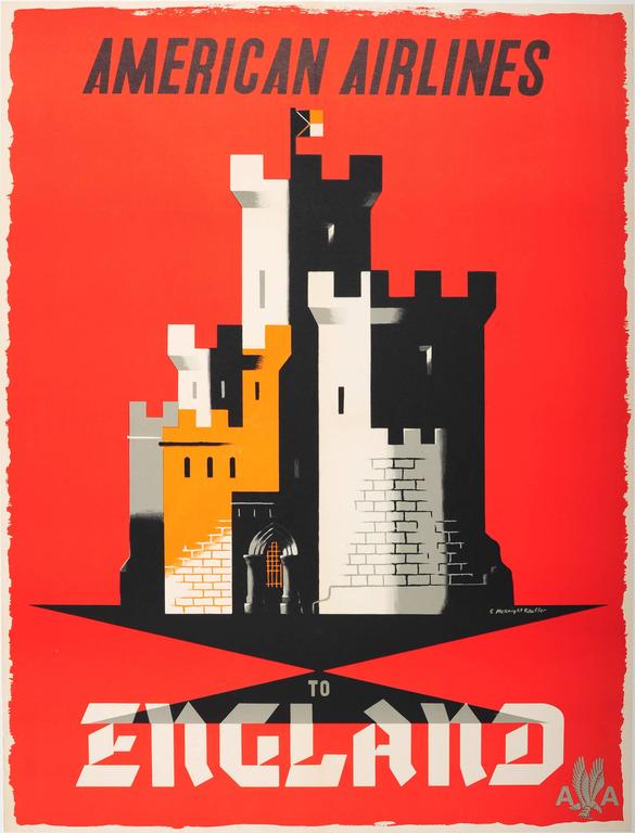 Edward McKnight Kauffer Print - Original Vintage Travel Poster By McKnight Kauffer: American Airlines To England