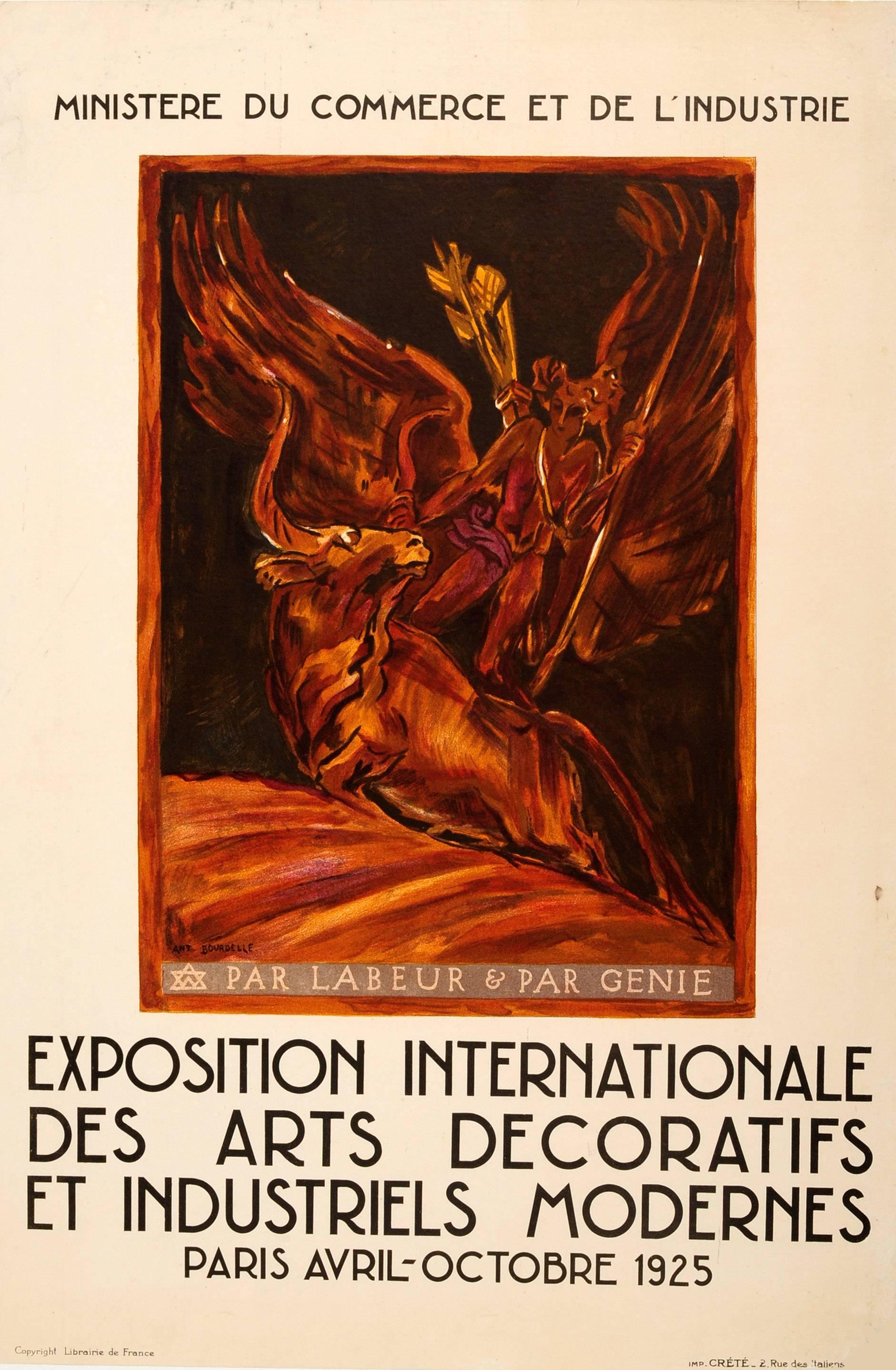 Émile Antoine Bourdelle Print - Original Vintage Modern Decorative And Industrial Arts Paris Exhibition Poster