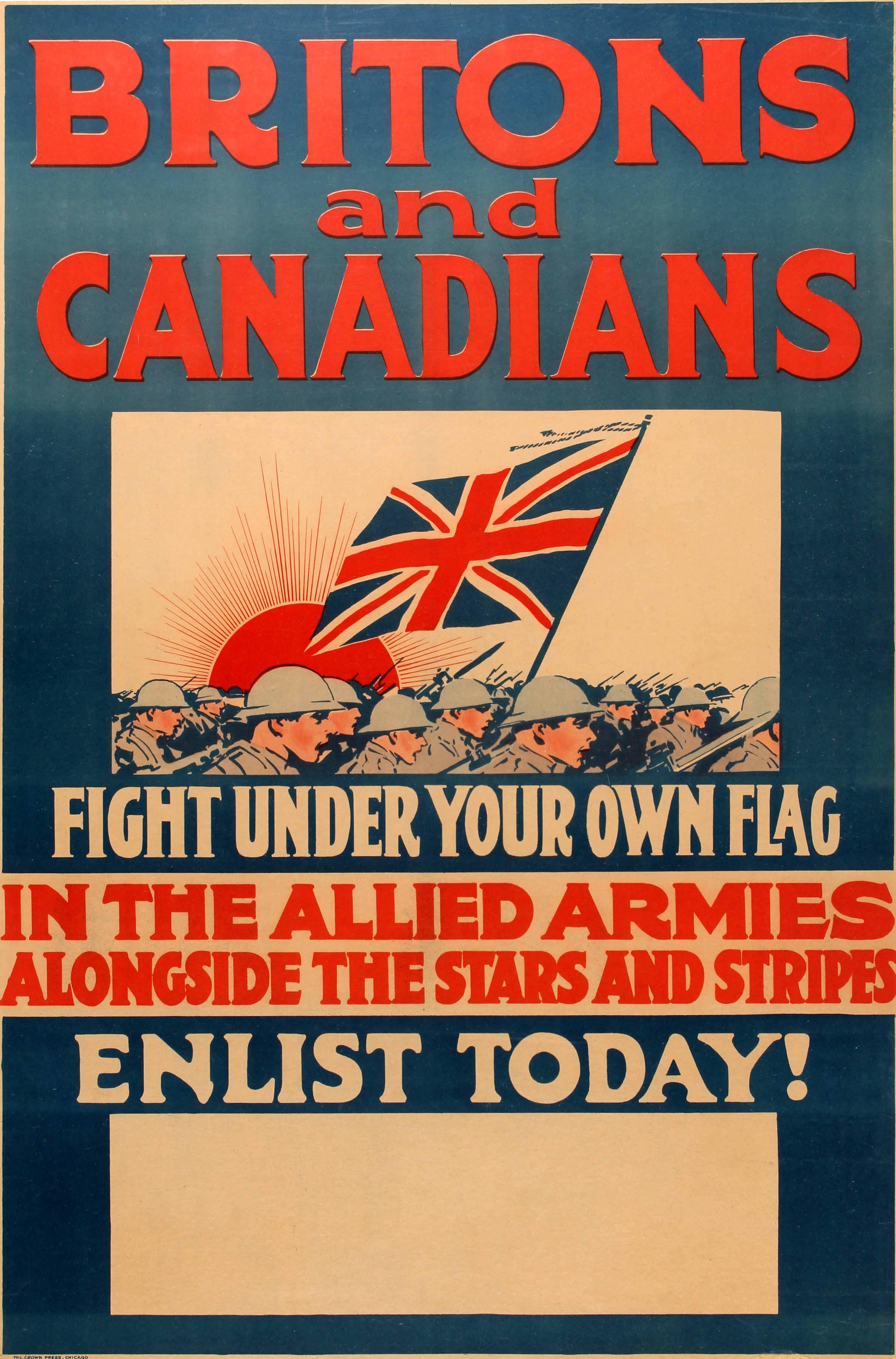 Unknown Print - Original World War One Poster - Britons And Canadians Fight In The Allied Armies