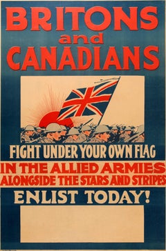 Original World War One Poster - Britons And Canadians Fight In The Allied Armies