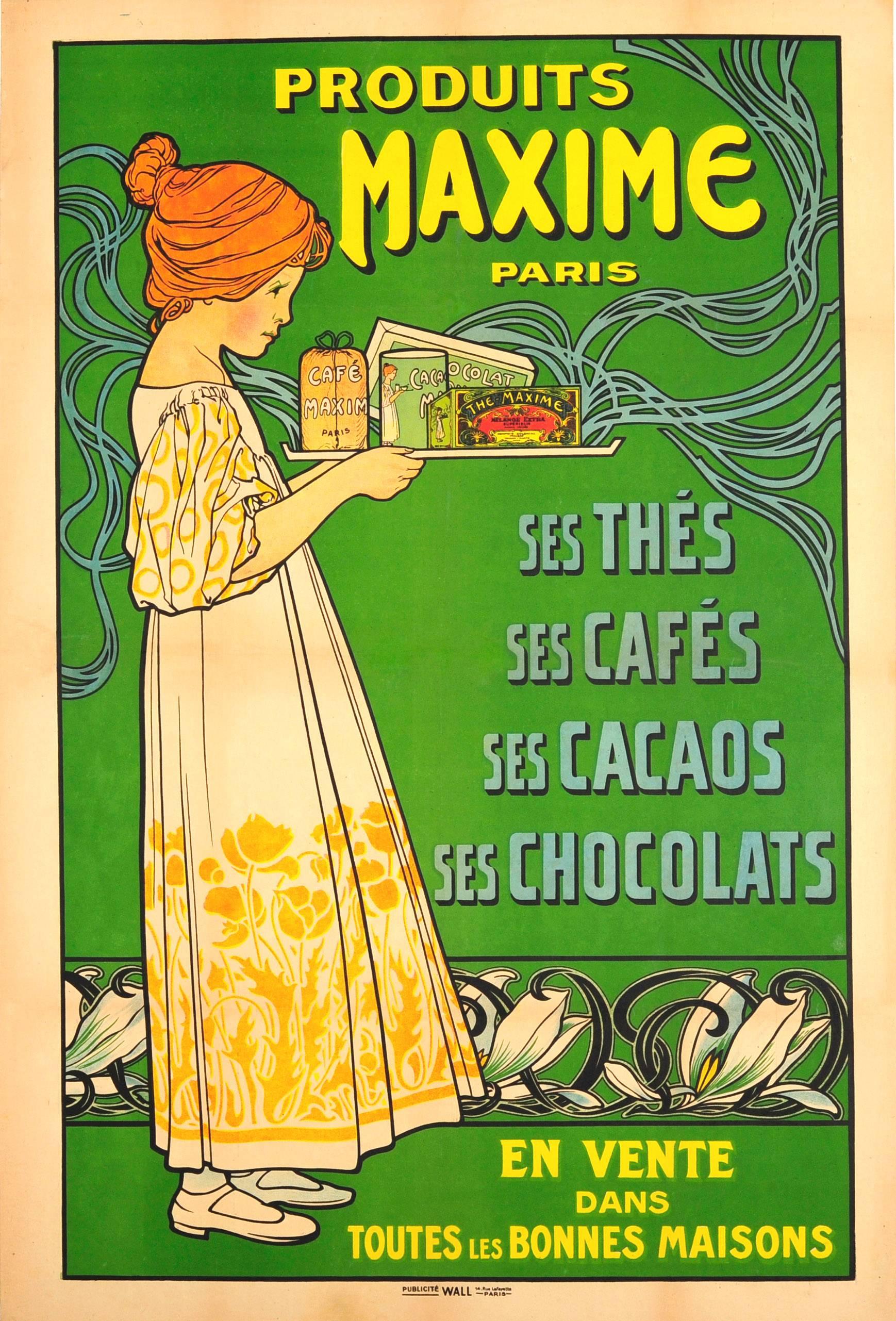 Unknown Print - Original Antique Food And Drink Advertising Poster For Produits Maxime Paris