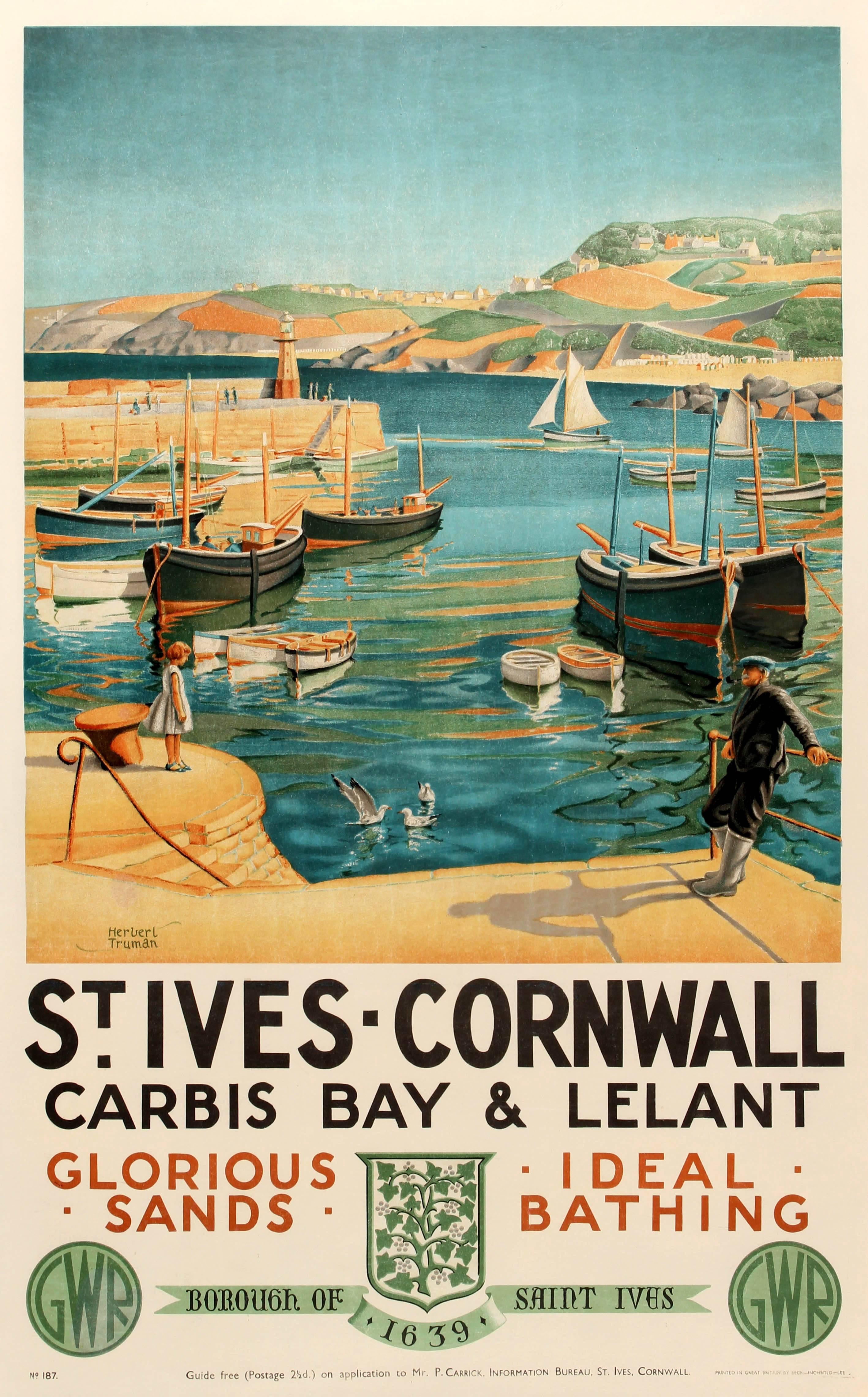 Herbert Truman Print - Original GWR Great Western Railway Poster - St Ives Cornwall Carbis Bay & Lelant