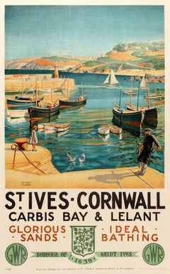 Original GWR Great Western Railway Poster - St Ives Cornwall Carbis Bay & Lelant