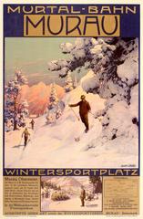 Original Antique Murtal Bahn Travel Poster Skiing & Winter Sports Murau Austria