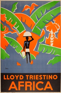Original Vintage Cruise Ship Travel Advertising Poster - Lloyd Triestino Africa