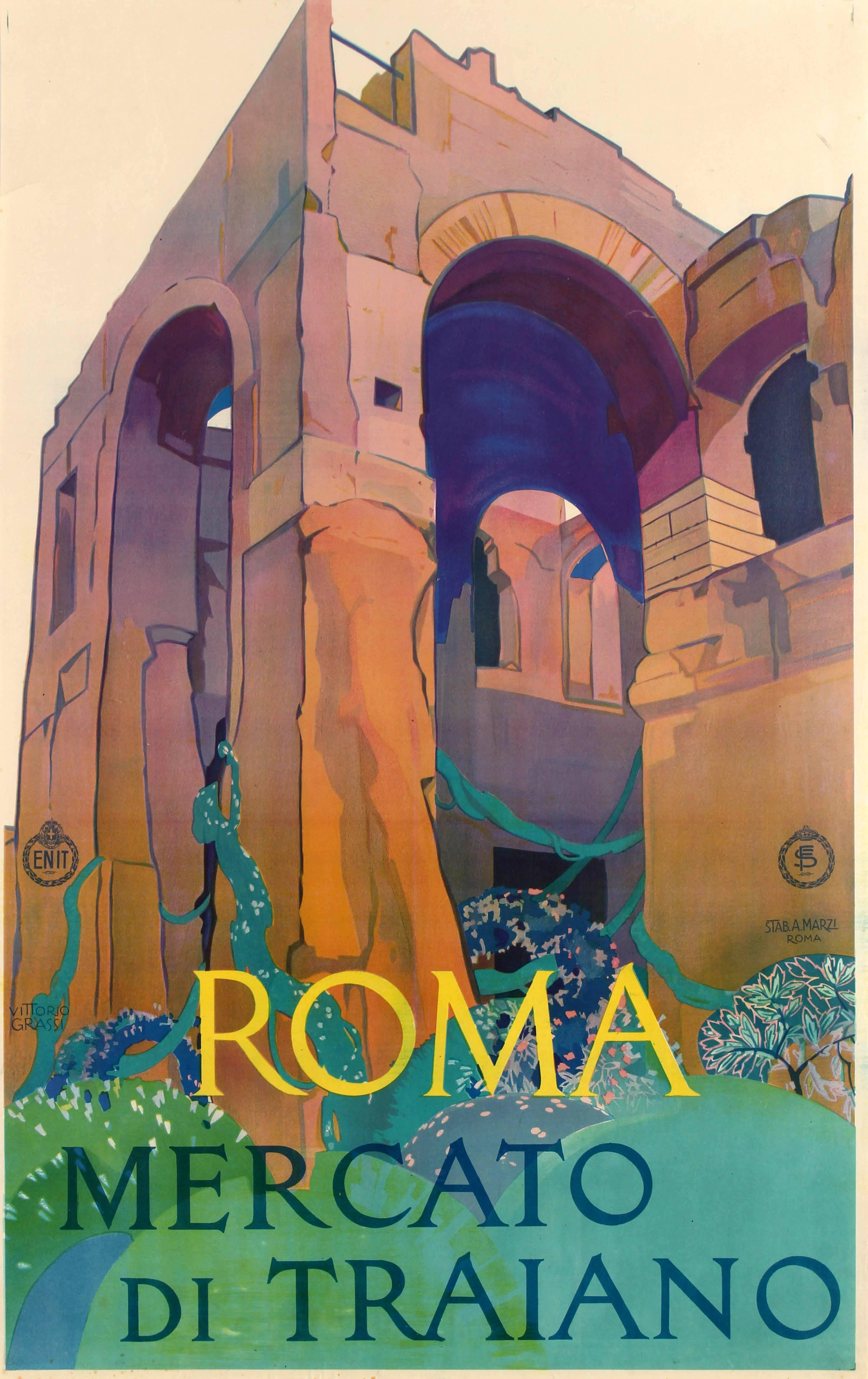 Vittorio Grassi Print - Original ENIT Travel Poster - Roma Mercato di Traiano Trajan's Market Rome Italy