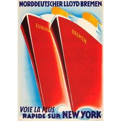 Original Art Deco Cruise Ship Travel Poster - Fastest Ocean Liners to New York 7