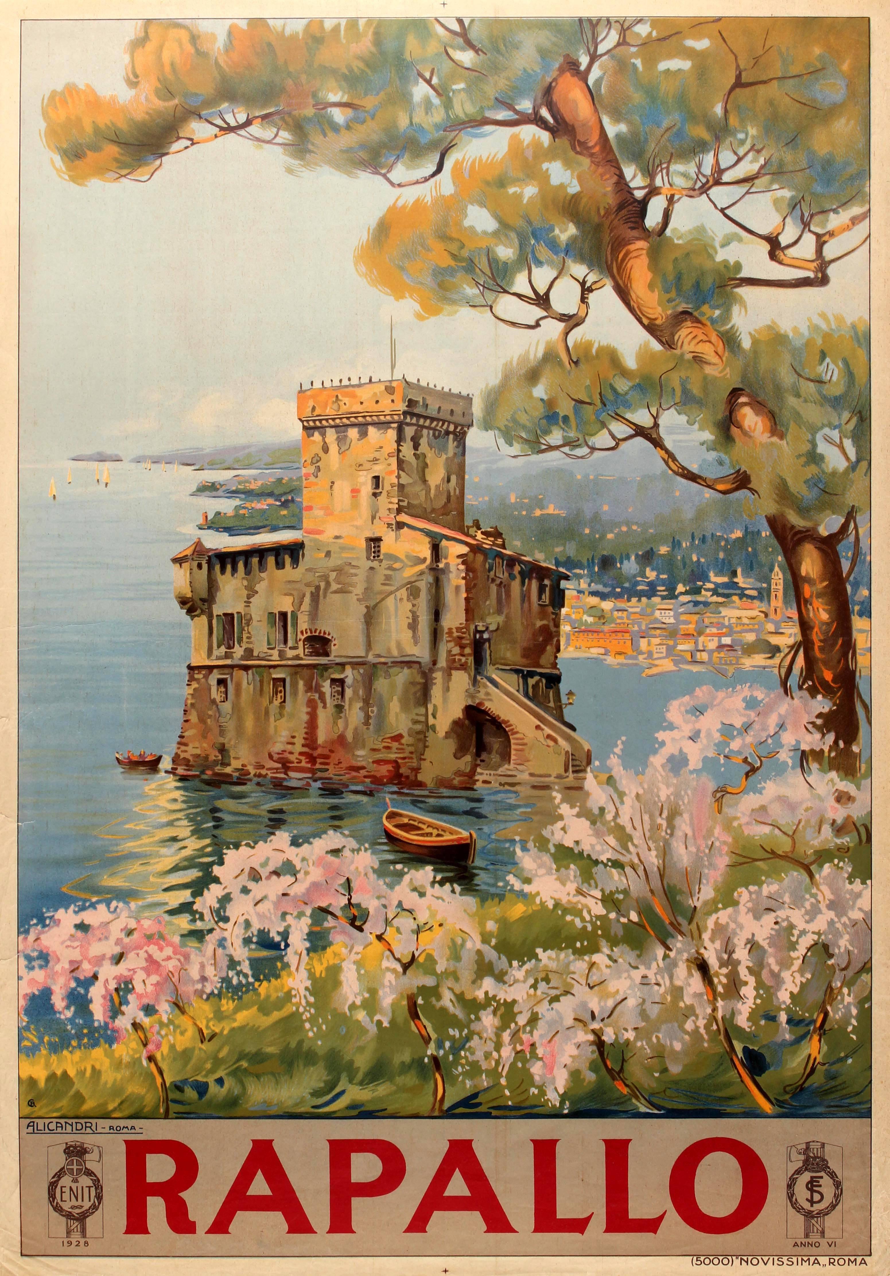 Vincenzo Alicandri Print - Original Travel Poster For Rapallo Italy - Castello Sul Mare / Castle On The Sea