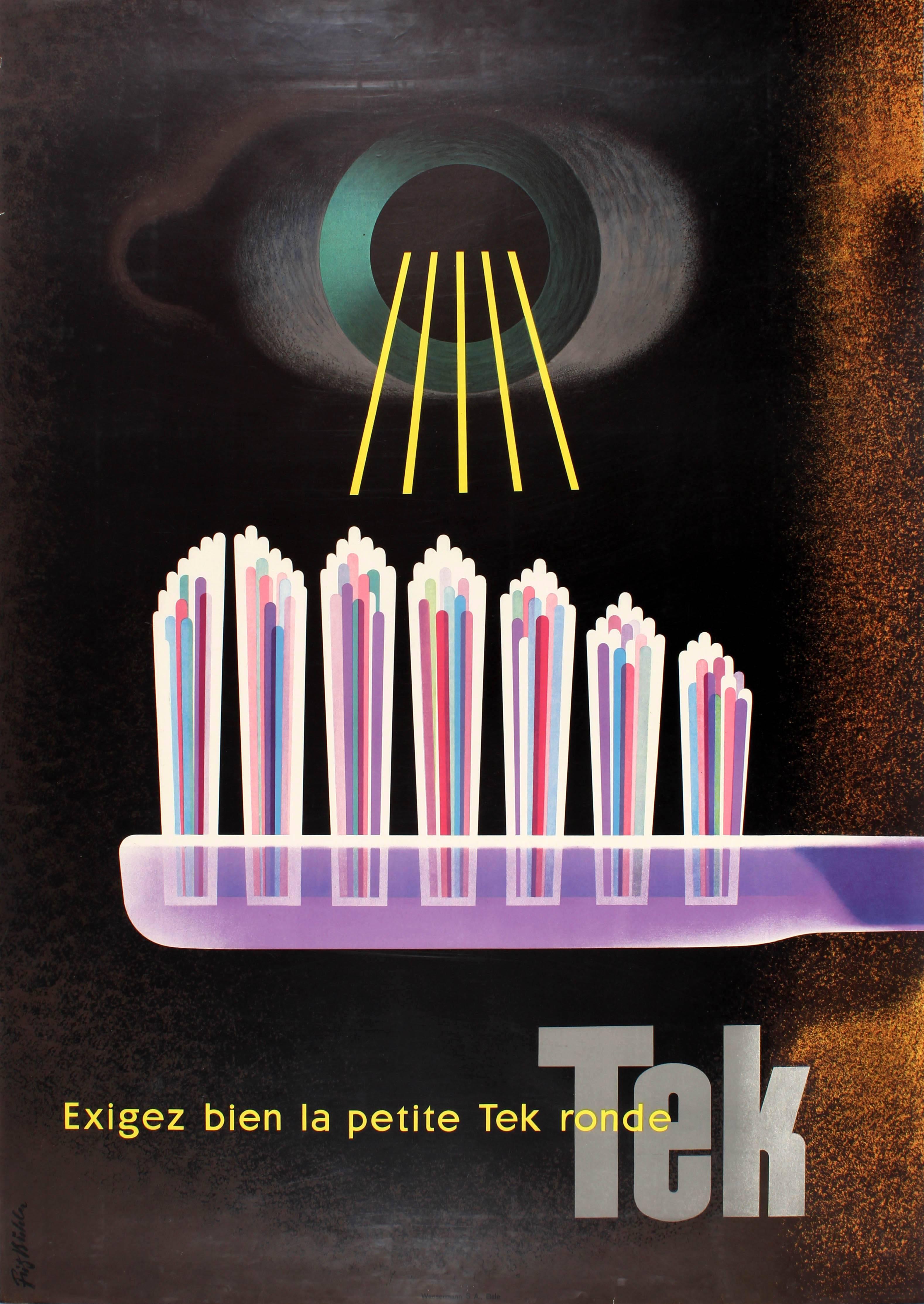Fritz Bühler Print - Original Vintage Mid-Century Modern Design Advertising Poster For Tek Toothbrush